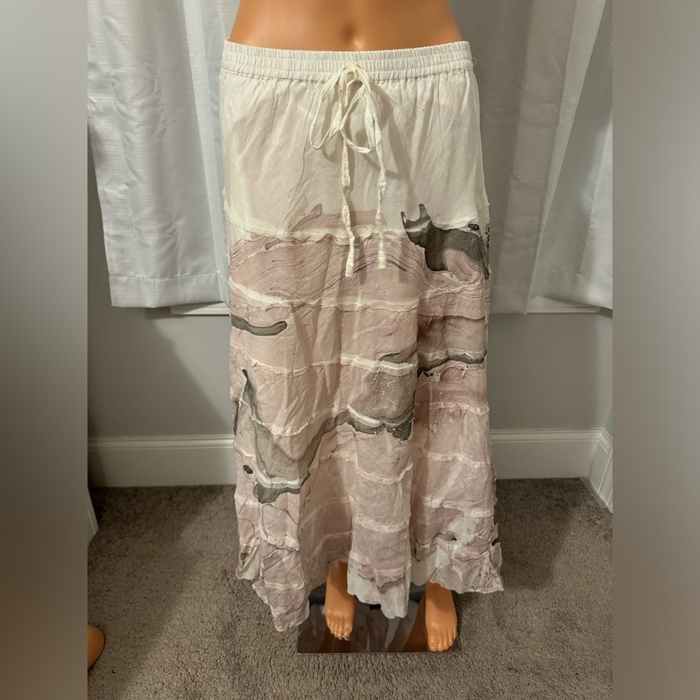 Pretty Metrowear size M pink white gray print lined drawstring midi skirt NWOT